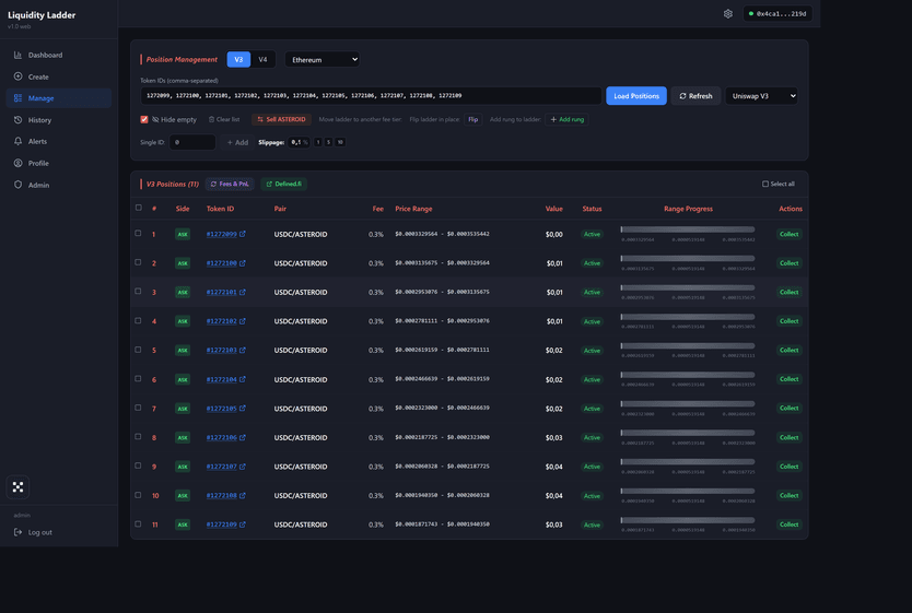 Страница Manage с загруженной лесенкой